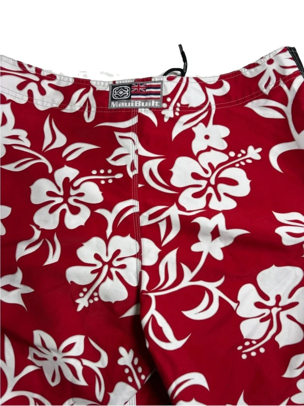 MAUI BUILT Board Shorts Trunks Hawaiian Tribal Floral Red White Mens 40 x 11